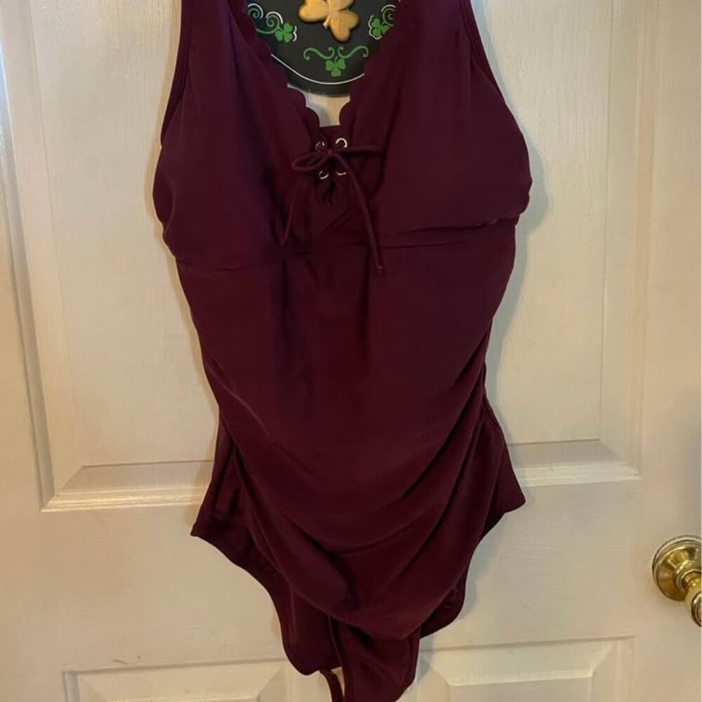 One-piece swimsuit. New Kona Sol size L /Long, wine color, NWT